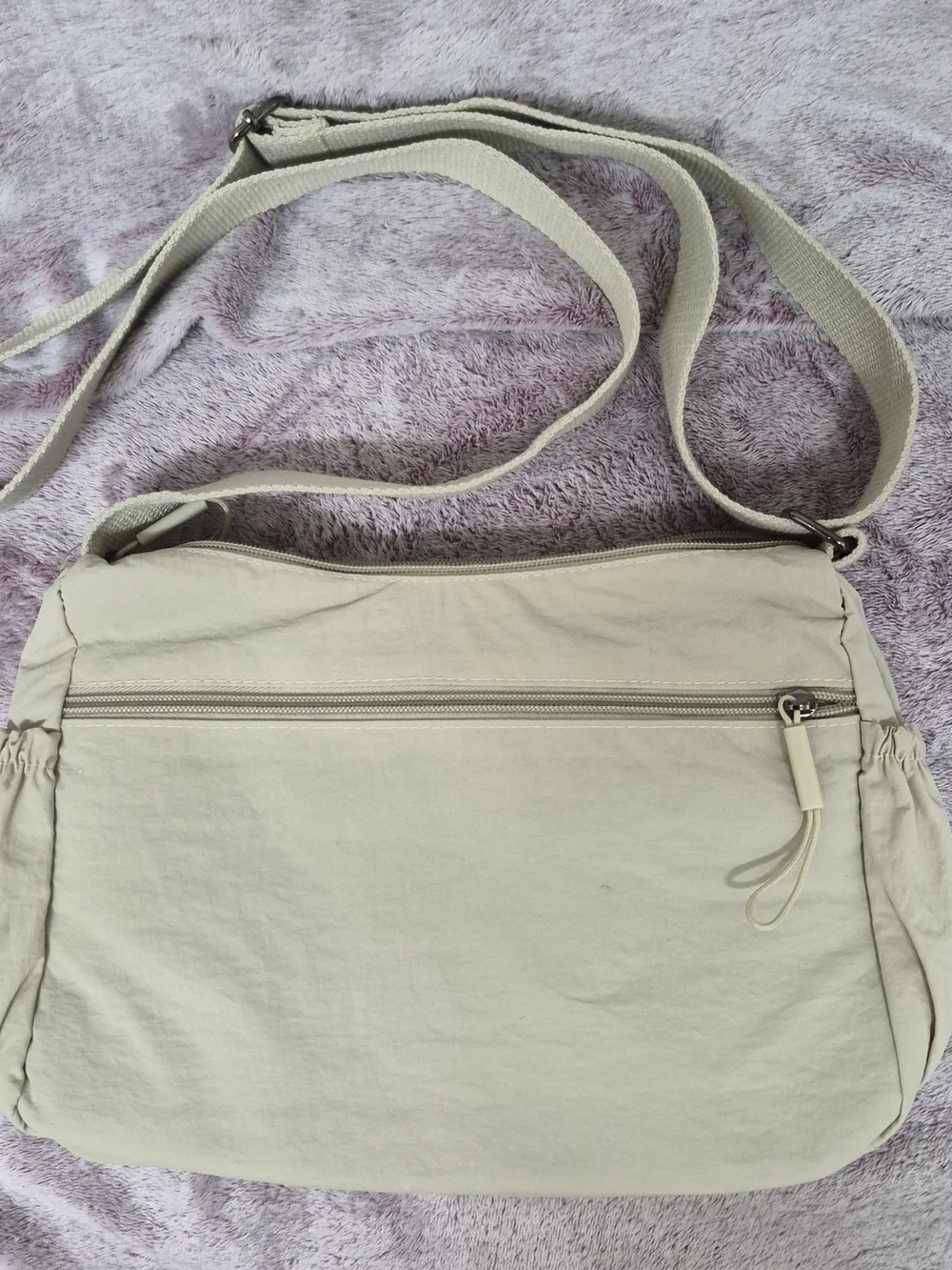 Light Beige Crossbody Messenger Bag - Unbranded